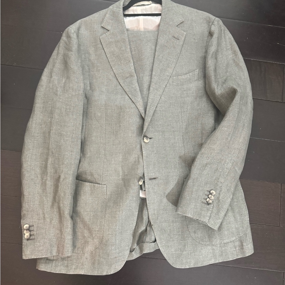 Suitsupply Green Modern Fit Linen Suit
